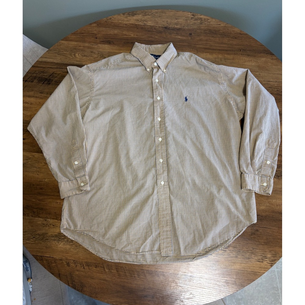 Ralph Lauren Blake Mens XL Yellow Navy Gingham Check Cotton Button Down Shirt
